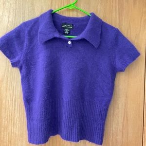 Vtg 90s LIMITED Fuzzy 70% Angora purple Short-Sleeve Polo-Collar Sweater